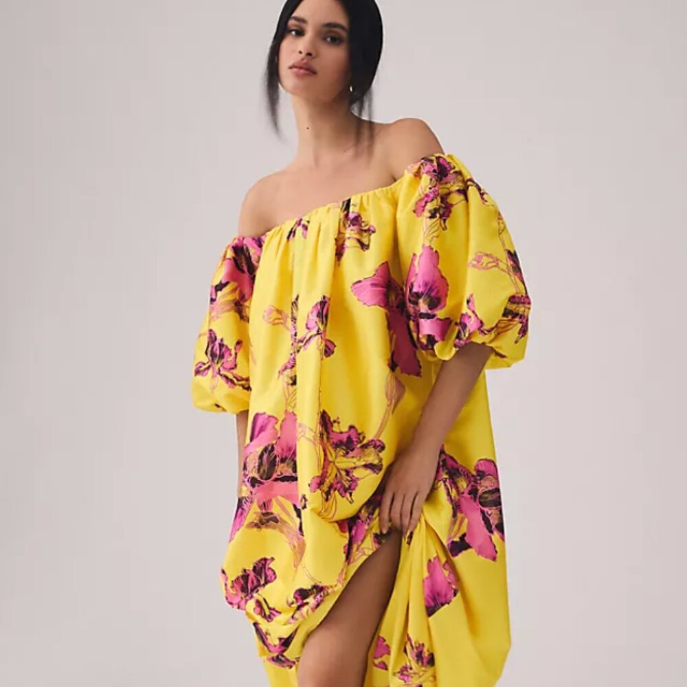 Anthropologie - Atsu Off-The-Shoulder Yellow Floral Dress (M)